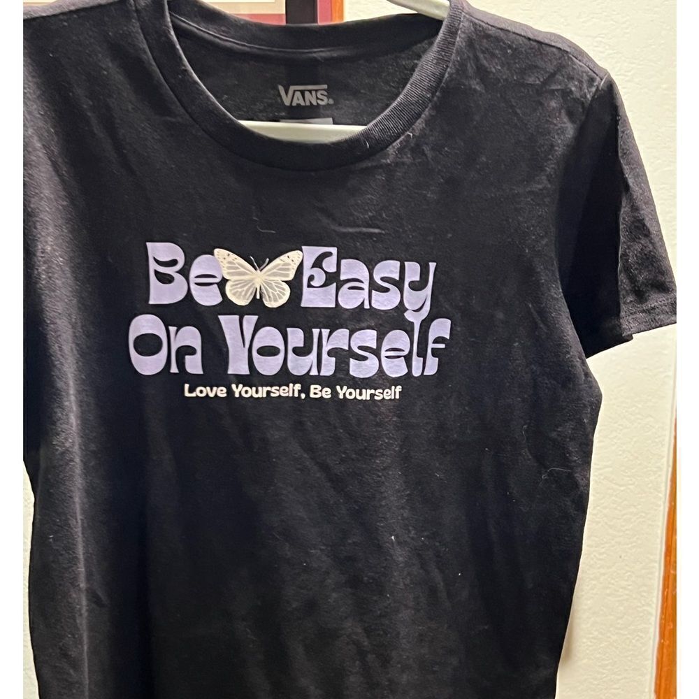 Vans Black & Purple Graphic T-Shirt” Be Easy On Yourself” Size Small #058